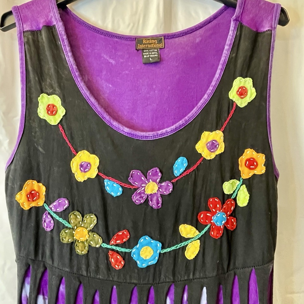 Rising International Women Sz L Dress Razor Cut Floral Embroidery Boho Artsy Y2K - Picture 2 of 8